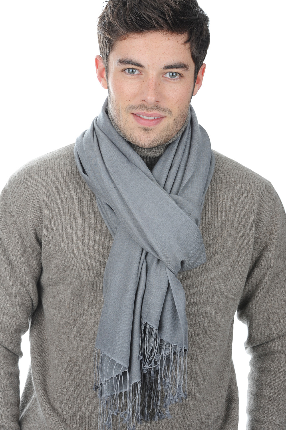 Cashmere & Seide kaschmir pullover herren platine mittelgrau 201 cm x 71 cm